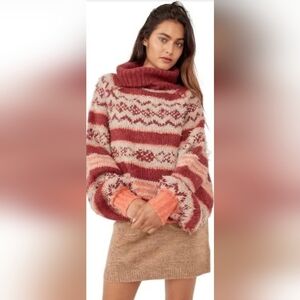 Free People Cowl Neck Sweater Chunky Knit - size Small
